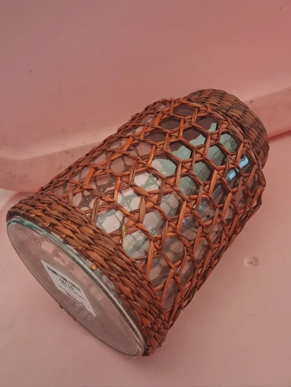 Woven Rattan Glass Jar with Lid - Brown NWT